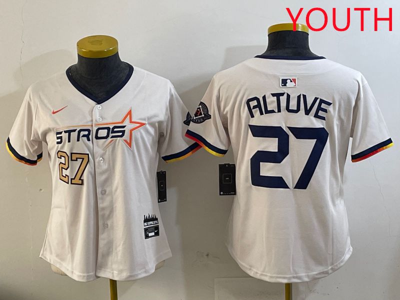 Youth Houston Astros #27 Altuve Cream Three generations Joint Name 2025 Nike MLB Jersey style 13->youth mlb jersey->Youth Jersey